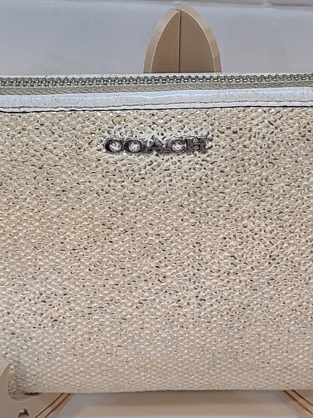 COACH Metallic Beige Wristlet Pouch - Picture 2 of 8